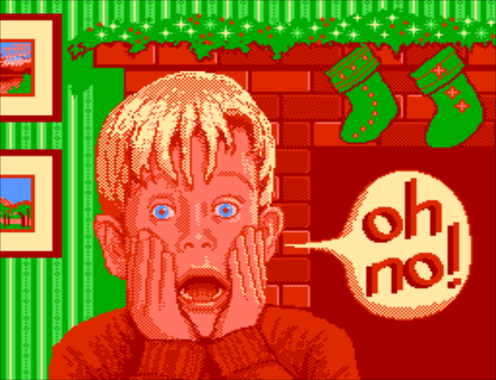 A pixelated graphic of Kevin McCallister from "Home Alone."