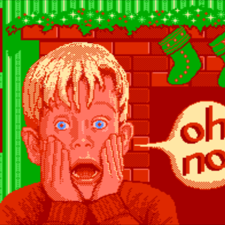 A pixelated graphic of Kevin McCallister from "Home Alone."
