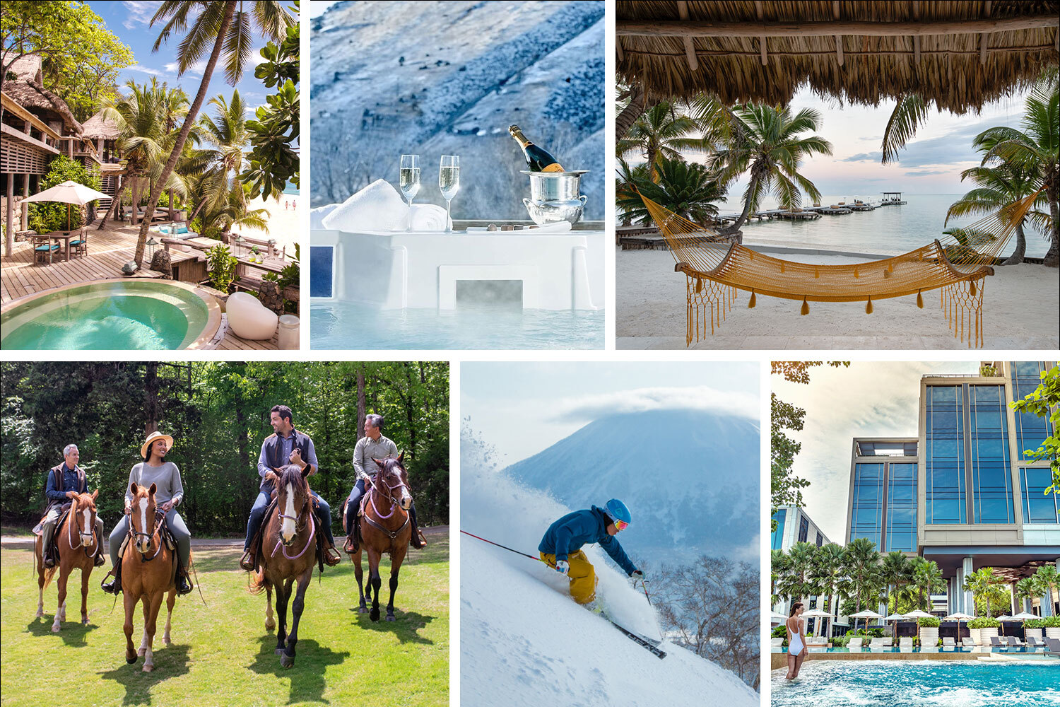various winter destinations including skiing and beach vacations