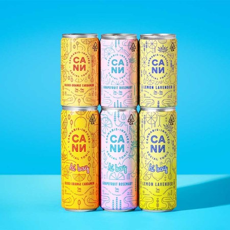 Three flavors and two sizes of Cann, a canned cannabis beverage