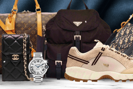 A collage of Valentine's Day gifts available on eBay, including sneakers, designer bags, watches and jewelry