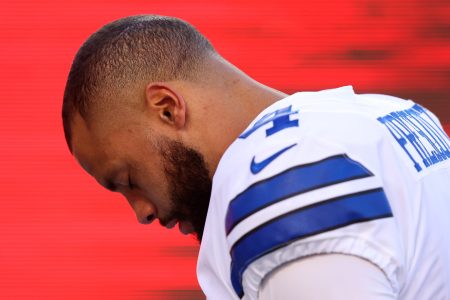 Dak Prescott of the Cowboys preps to play against the 49ers.
