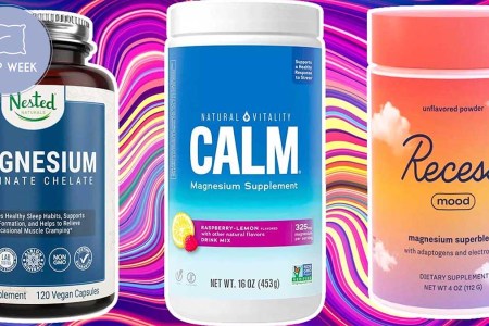 Three magnesium supplements on a groovy background