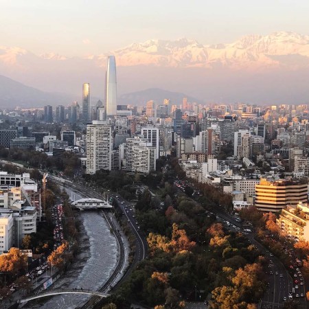 Aerial view of Santiago, Chile in front of the Andes Mountains