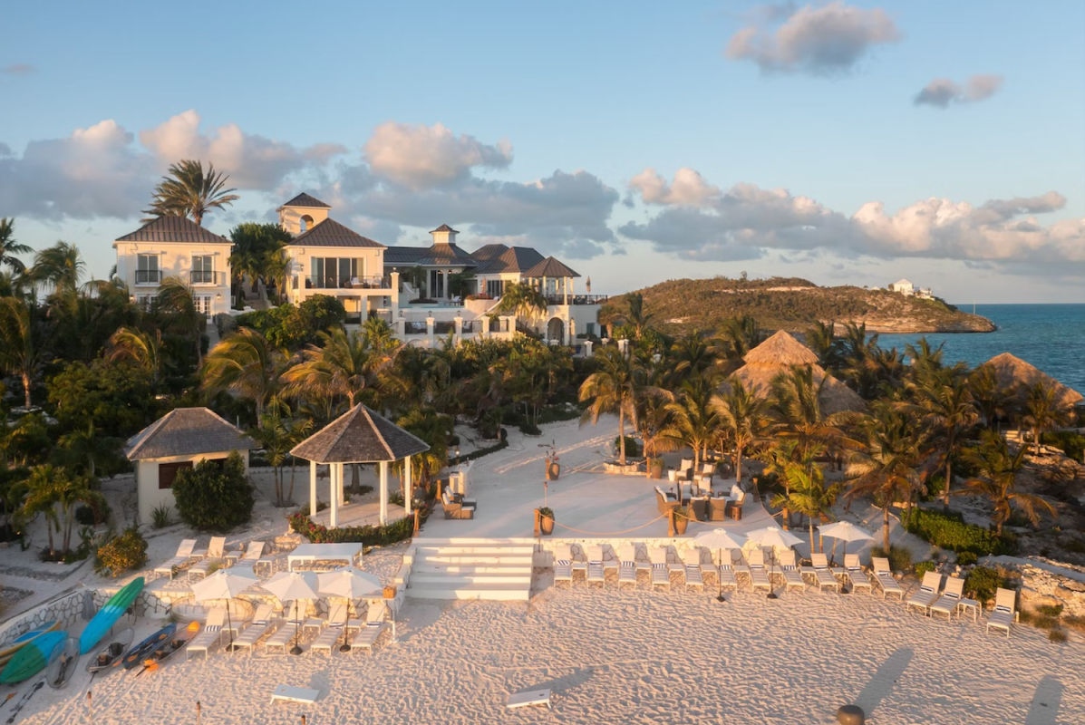 prince's caribbean villa overhead shot of the private beach