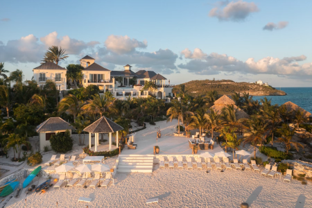 prince's caribbean villa overhead shot of the private beach