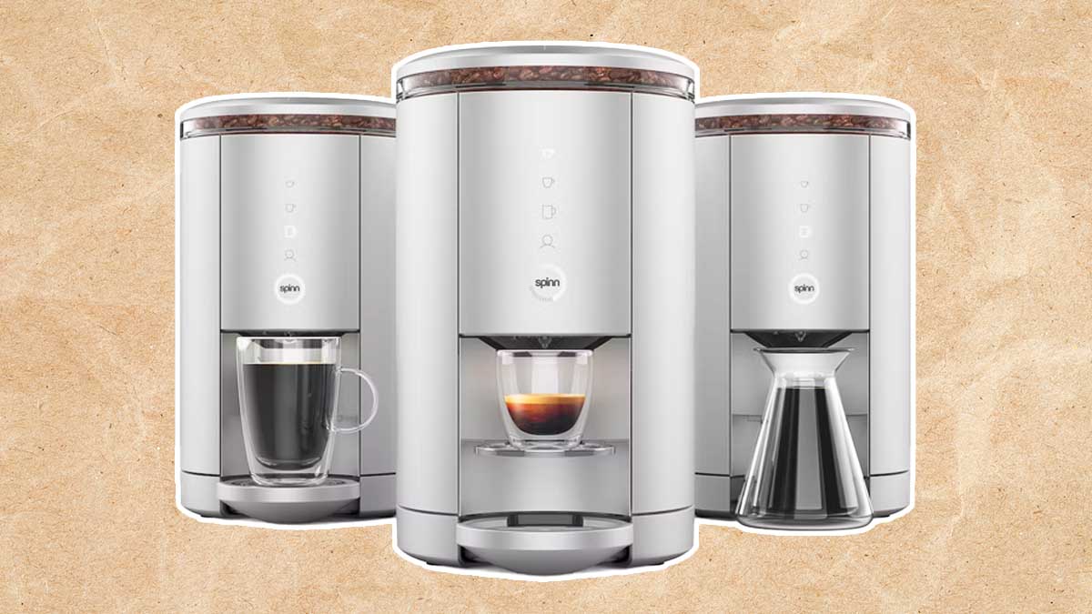 The Spinn Coffee Makers on a brown background