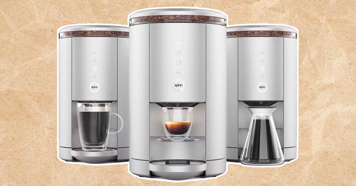 The Spinn Coffee Makers on a brown background