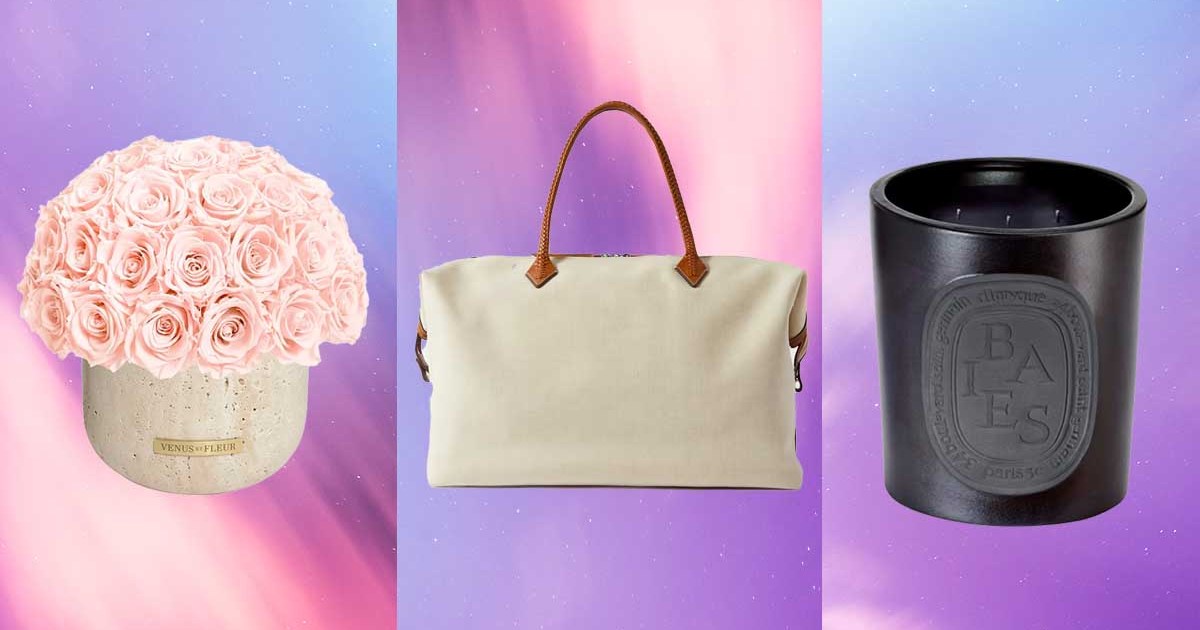Flowers, weekender bag and a candle, all great splurge worthy gifts to give this Valentine's Day 2023