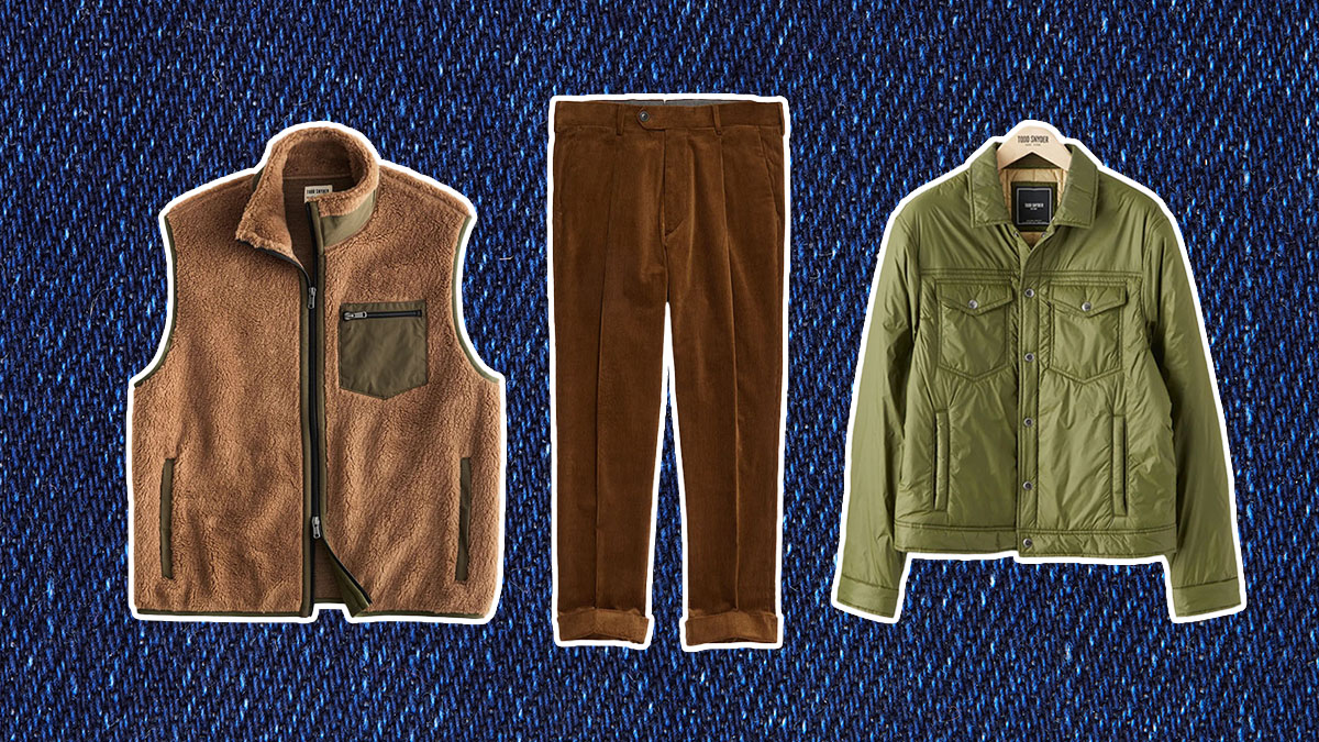 Todd snyder products on a blue denim background