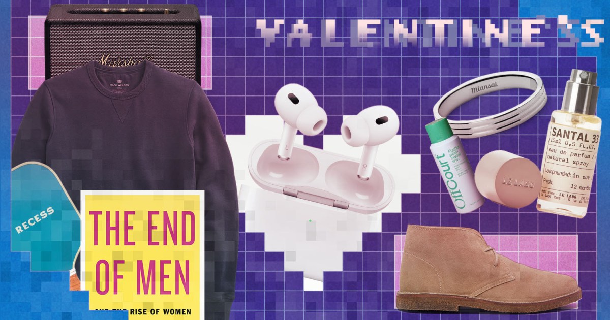 a collage of the best Valentine's Day gift for him on a blue patterned background