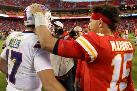 Patrick Mahomes pats Josh Allen on the head after an NFL game. What do these two and all the other NFL Divisional Round quarterbacks have in common?
