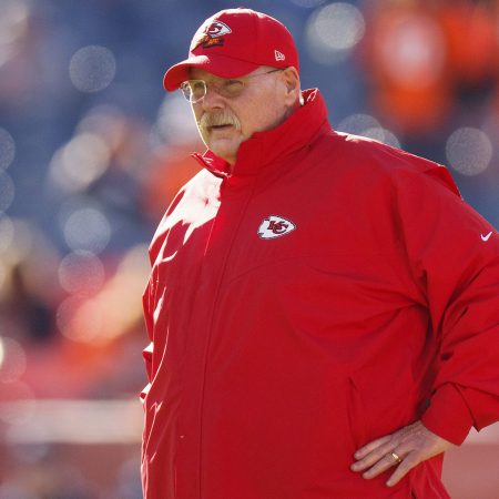 Head coach Andy Reid of the Kansas City Chiefs watches a game.
