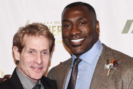 TV sports commentators Skip Bayless and Shannon Sharpe in 2016.