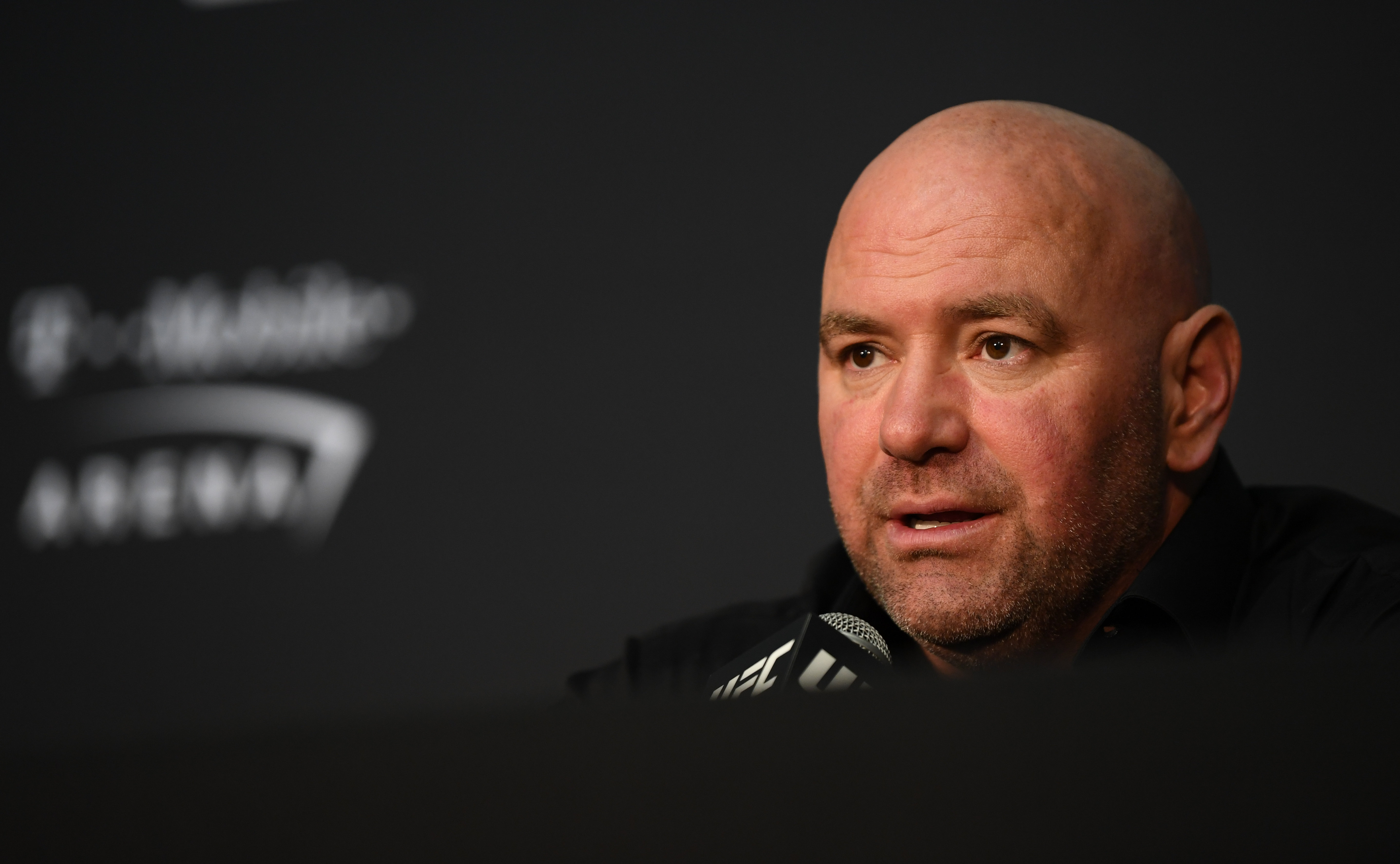 A close-up of Dana White at a press conference.