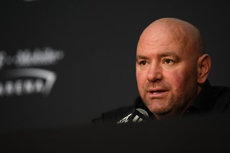 A close-up of Dana White at a press conference.