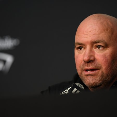 A close-up of Dana White at a press conference.