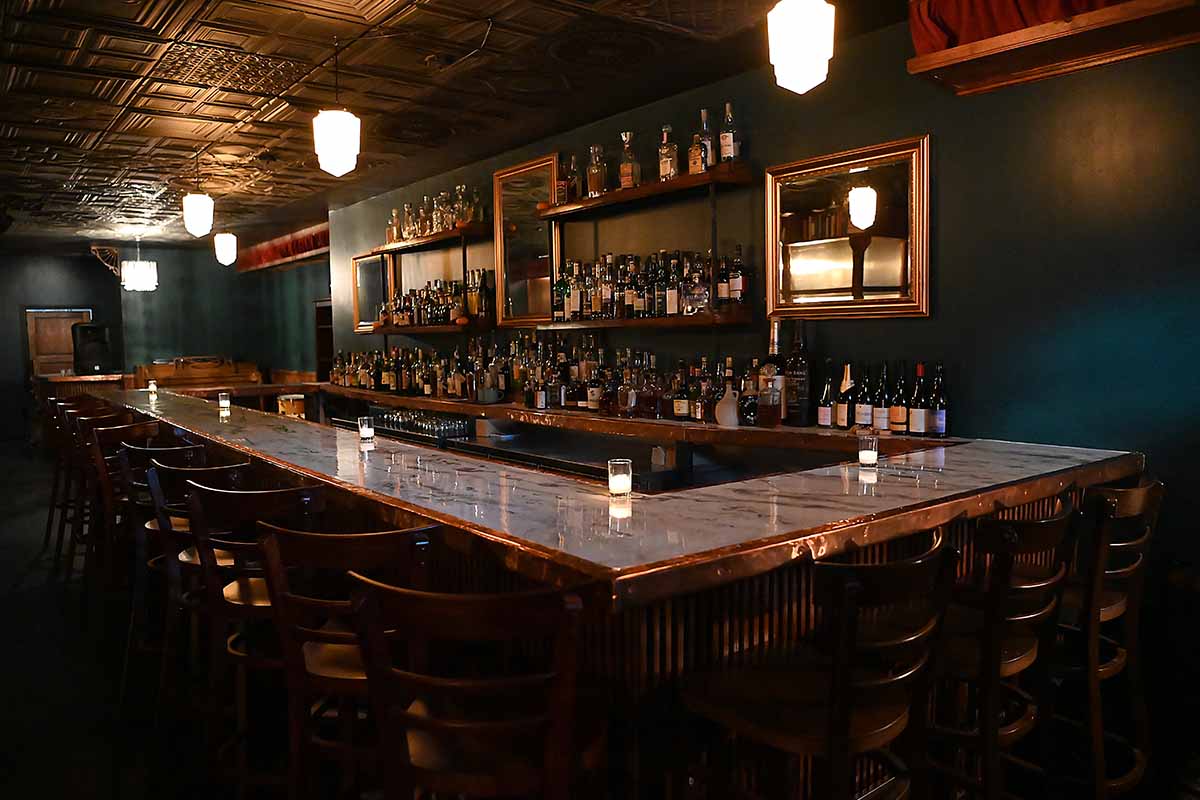 Interior of Down & Out, a new East Village bar that specializes in antique whiskey