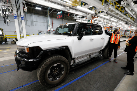 Rep. Rashida Tlaib tours the General Motors Factory Zero and checks out the GMC Hummer EV. According to Bloomberg, it's the EV with the lowest Green rating.