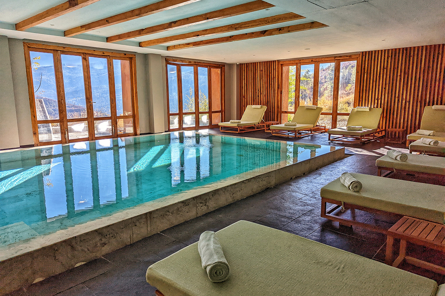 The indoor pool at Bhutan Spirit Sanctuary in Paro