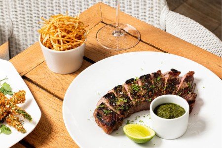 Beef sirloin, Chimichurri Sauce with Lime and Shoestring Fries
