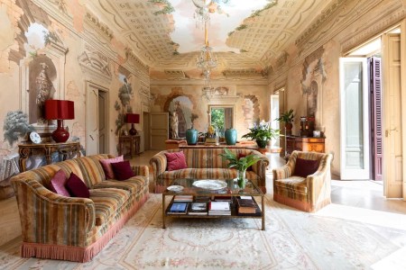 The opulent living room of Villa Tasca in Sicily, the villa from season two of "The White Lotus"