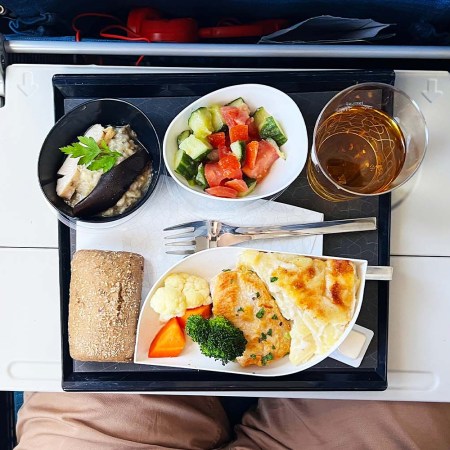 Aerial view of airplane meal