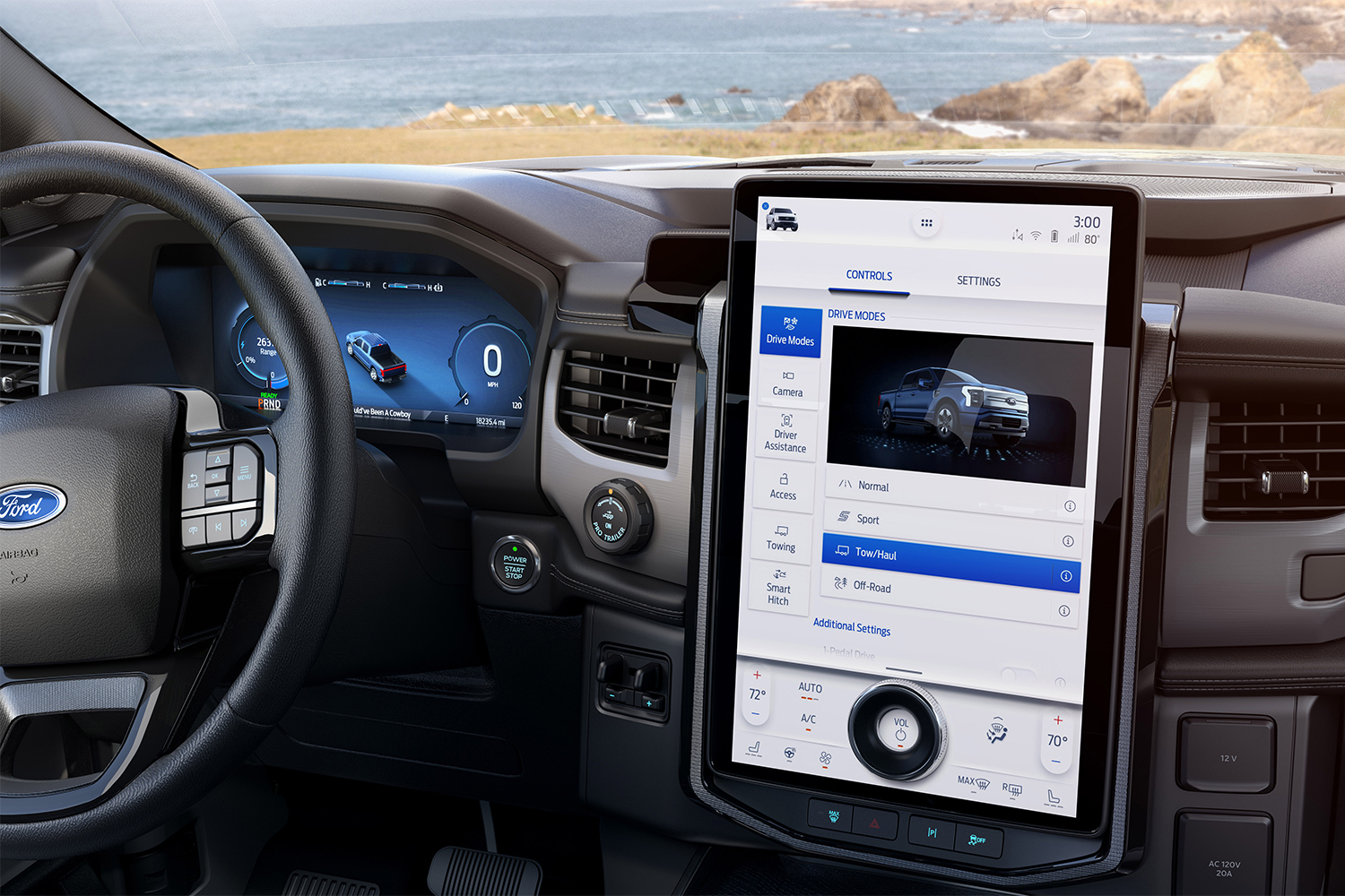 The infotainment screen and dashboard of the Ford F-150 Lightning Platinum