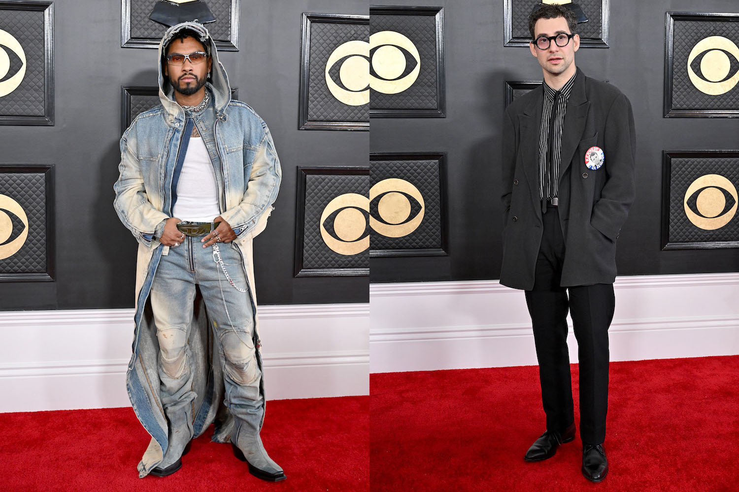 two model photos of Miguel and Jack Antonoff at the 2023 Grammy Awards.