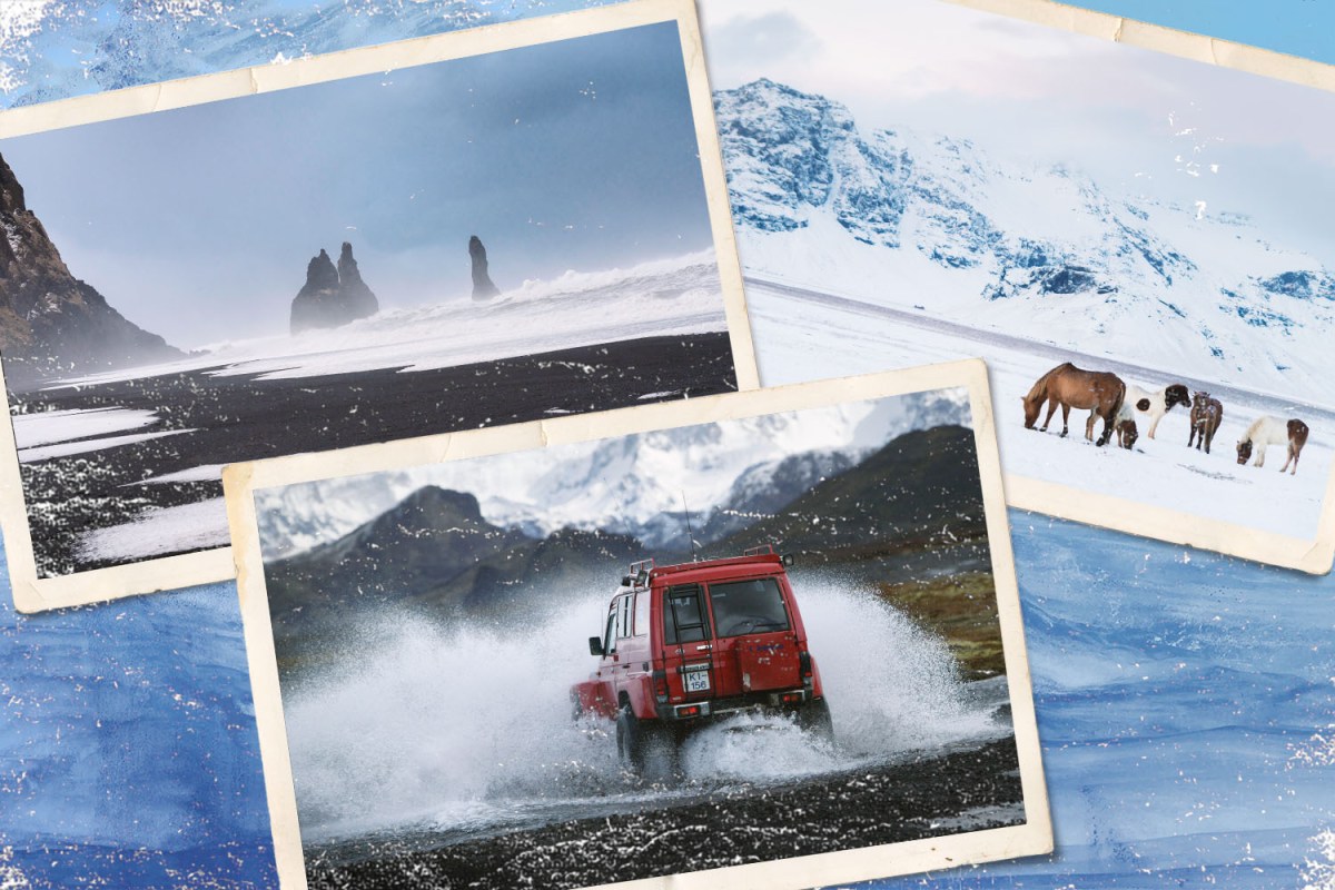 A collage of photos of Iceland adventures.