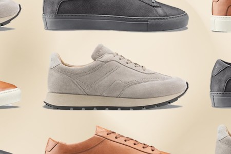a collage of Koio sneakers on a tan background
