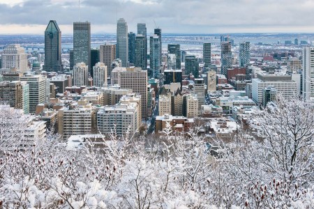 Aerial view of Montreal, Canada in winter