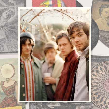 Neutral Milk Hotel on a background featuring art from their new box set