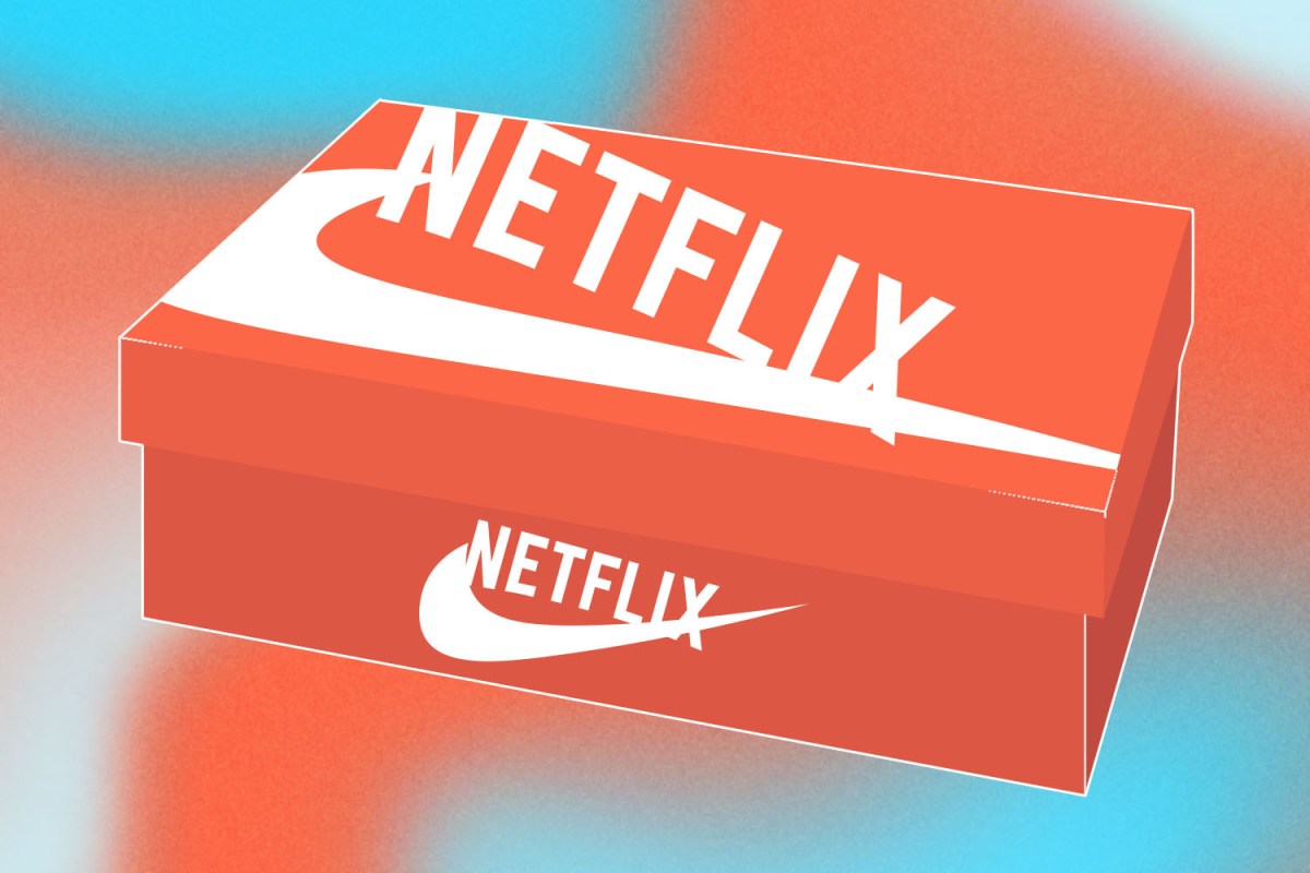 An illustration to depict the recent Nike collab with Netflix, featuring the Netflix logo on an orange Nike shoe box.