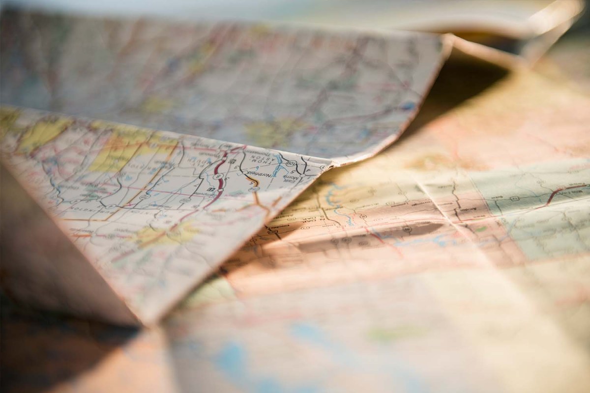 A close-up of a paper map. Paper maps are becoming more popular in recent years, with Millennials and Gen Zers taking advantage of the low-tech travel option.