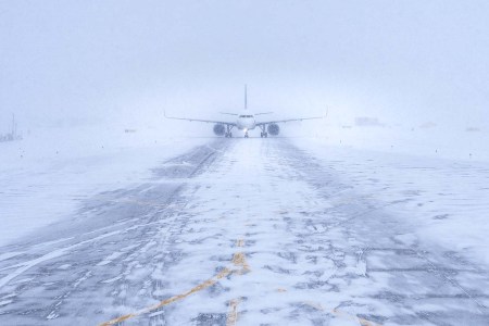 Airplane on snow Covered runway