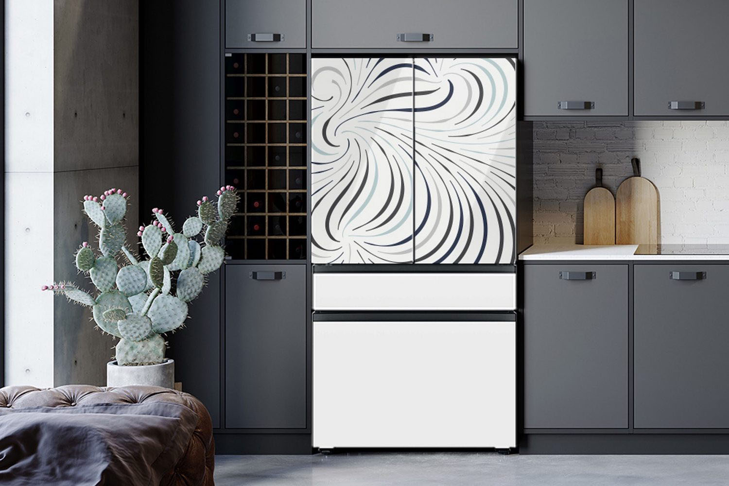 a kitchen with a bespoke Samsung tech fridge