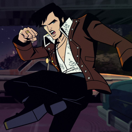 An image of "Agent Elvis," a new animated Netflix series starring Matthew McConaughey as a secret agent version of Elvis Presley