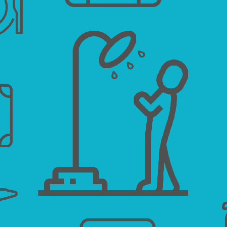 Travel icons, including one for an airport shower showing a person under a shower head
