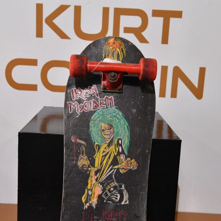 A skateboard owned and hand decorated by Kurt Cobain.