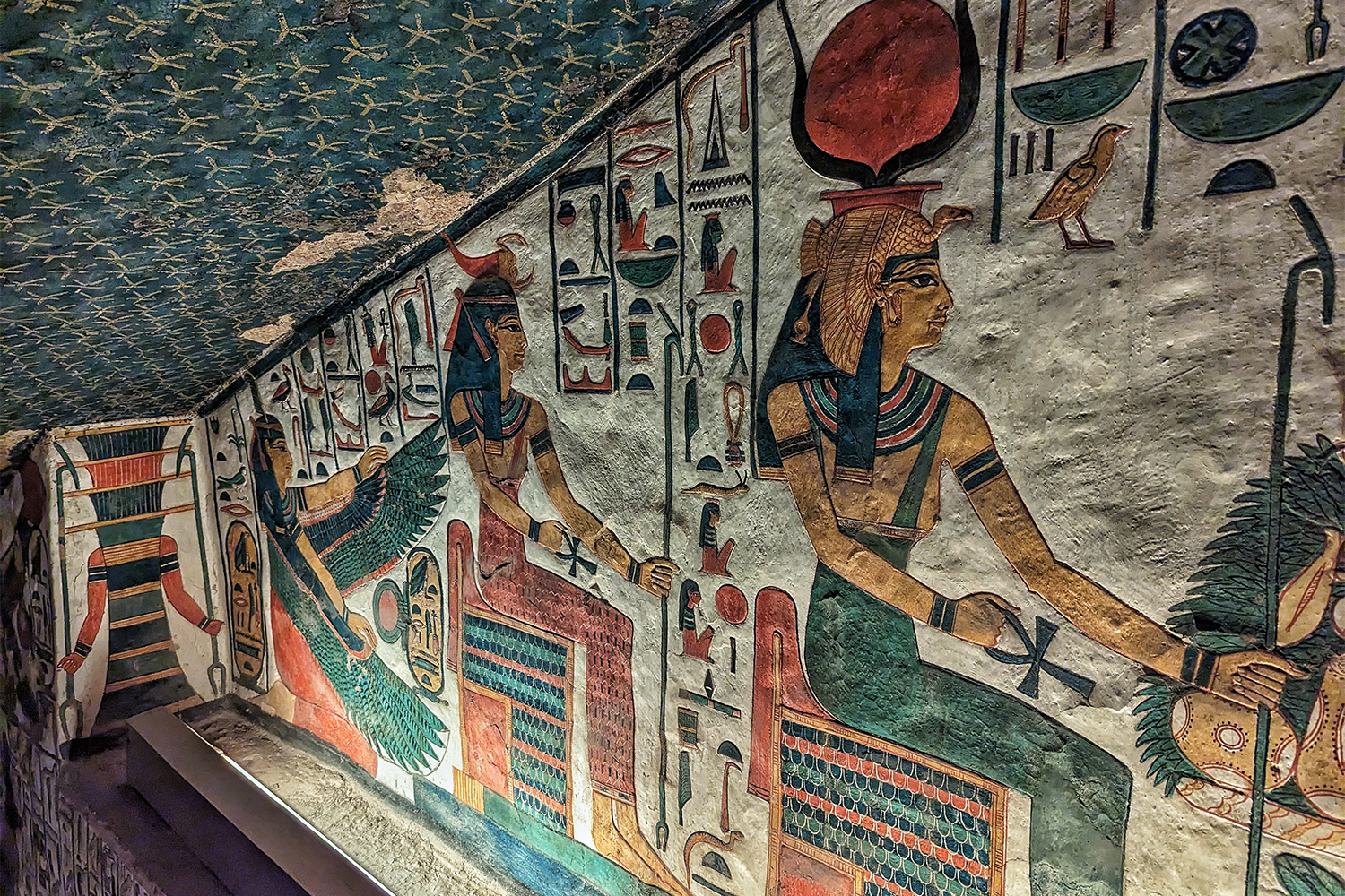 Paintings and hieroglyphics in Egyptian tombs