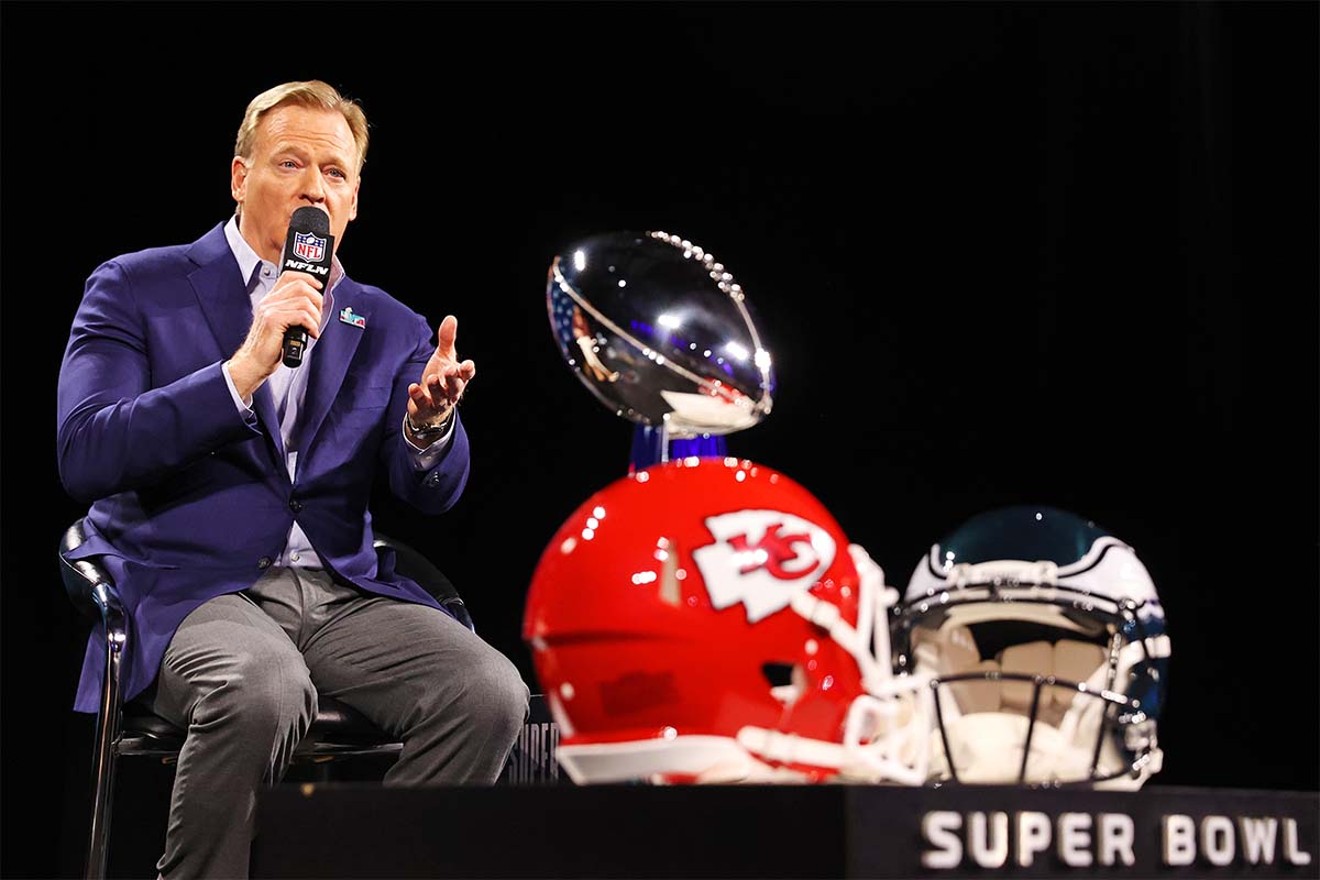 NFL Commissioner Roger Goodell speaks during a press conference in advance of Super Bowl LVII at Phoenix Convention Center on February 08, 2023 in Phoenix, Arizona