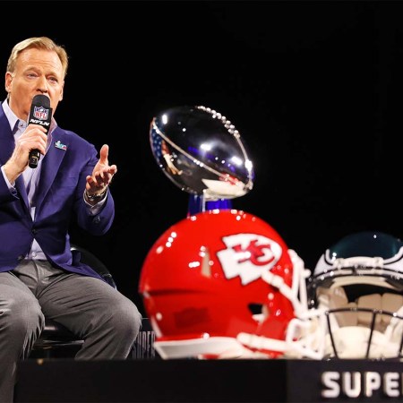 NFL Commissioner Roger Goodell speaks during a press conference in advance of Super Bowl LVII at Phoenix Convention Center on February 08, 2023 in Phoenix, Arizona