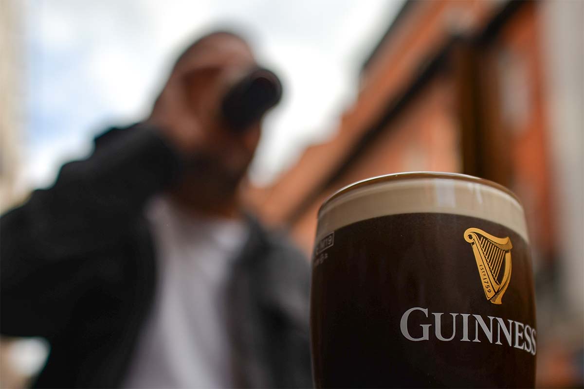 A perfect pint of Guinness on the table outside a pub in Dublin city center. On Monday, 05 July 2021, in Dublin, Ireland