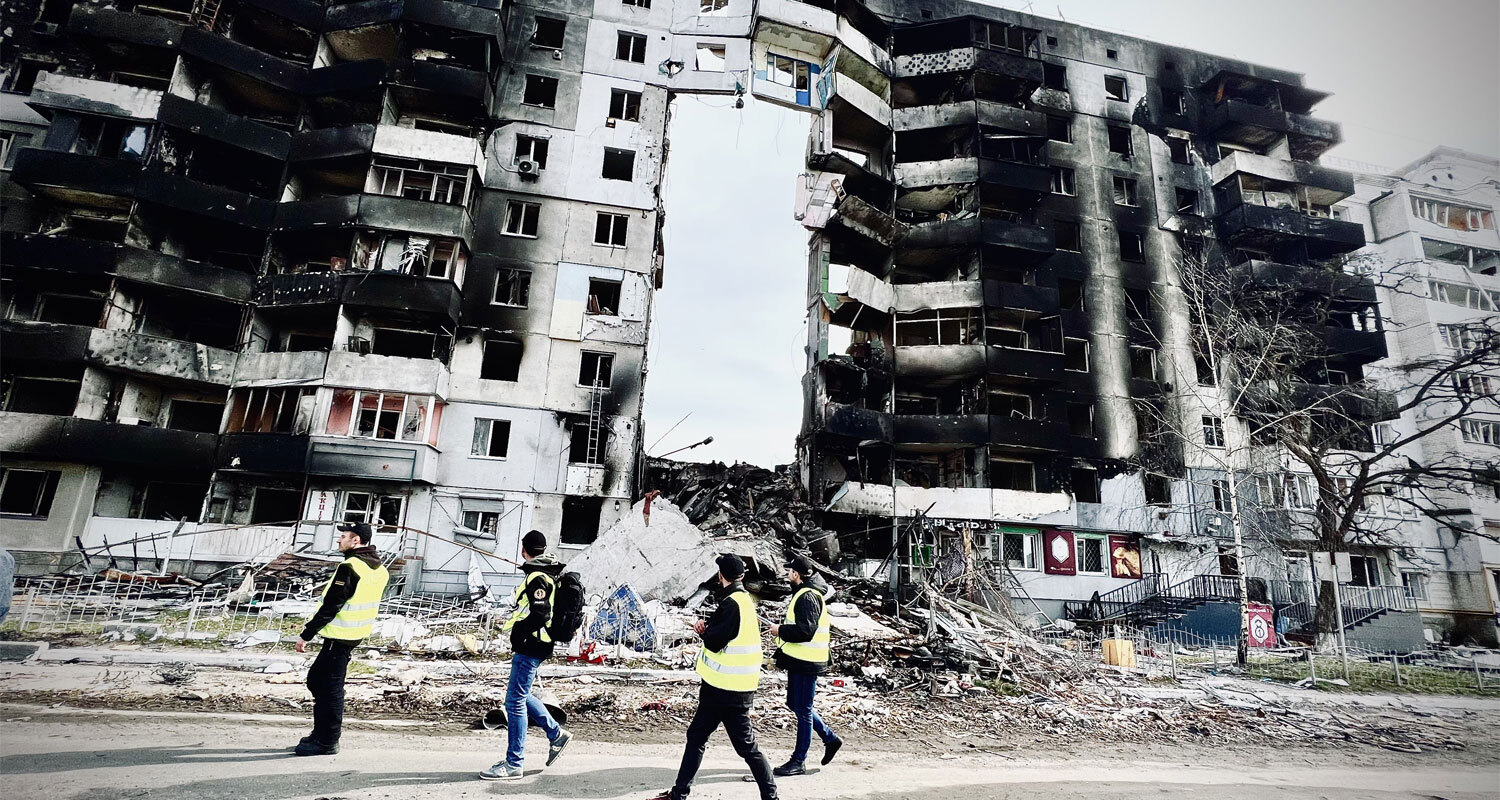 A bombed out building in Ukraine