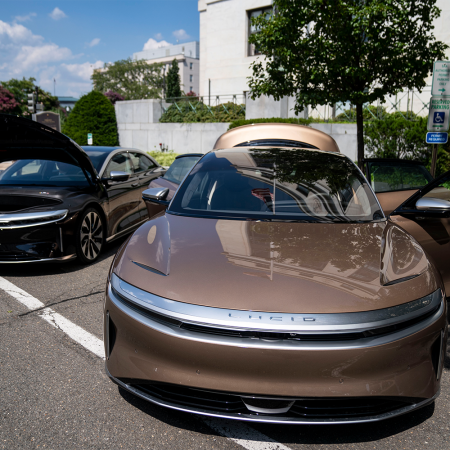 Lucid Motors electric cars parked outside the Dirksen Senate Office Building on Capitol Hill on Wednesday, July 20, 2022