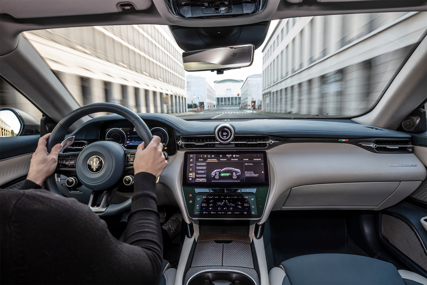 The dashboard and infotainment in the new electric Maserati GranTurismo