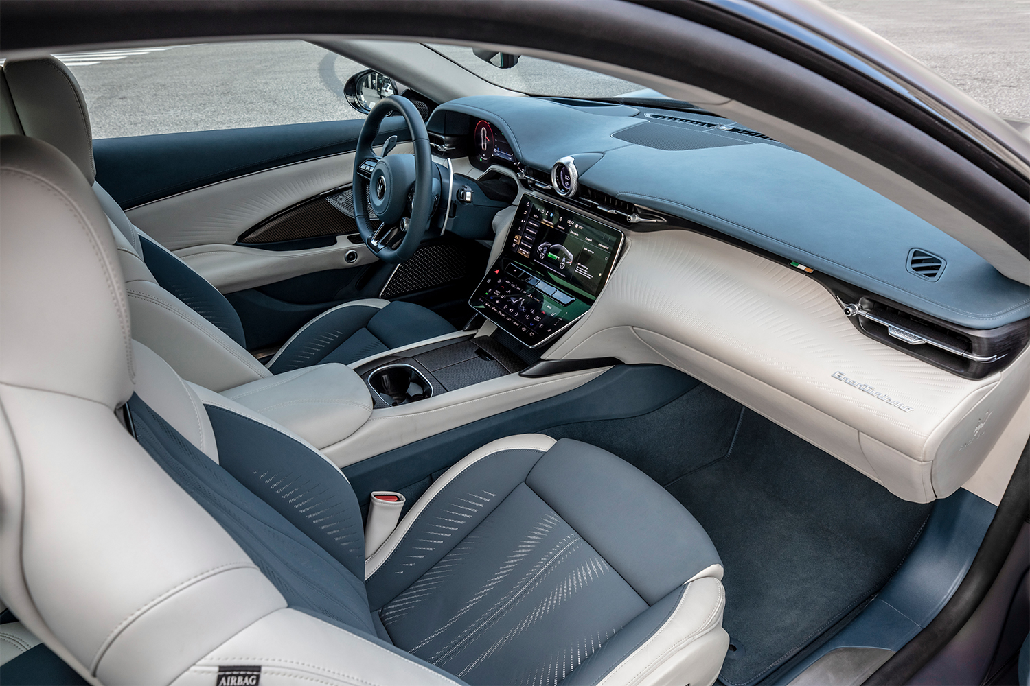 The interior of the new electric Maserati, which we reviewed