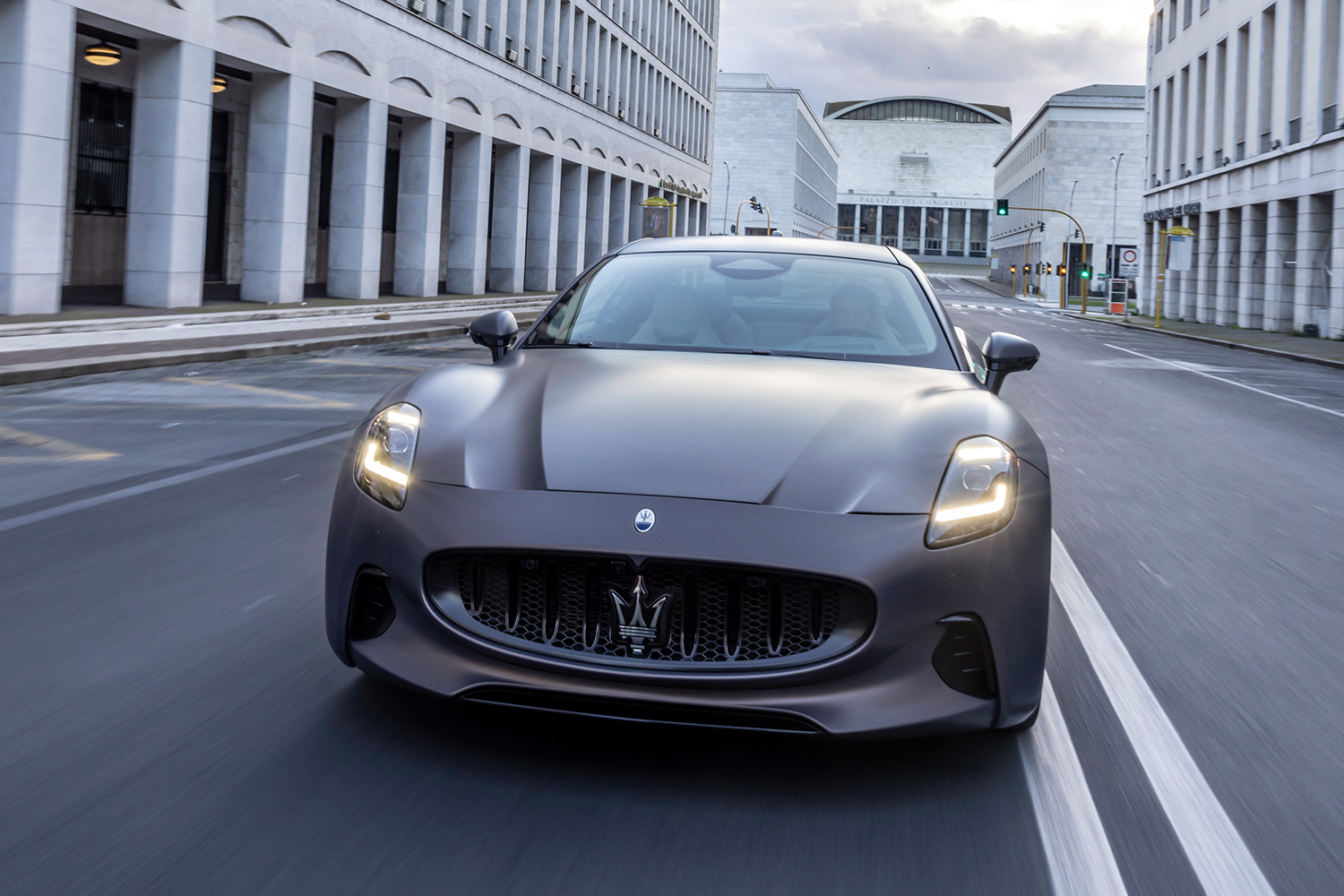 The new electric Maserati GranTurismo driving in Italy