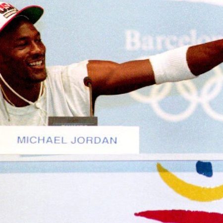 Michael Jordan clowns around with media in 1992.